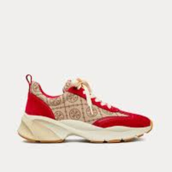 Good Luck Trainer: Women NWT NIB Tory Burch Good Luck Trainers Sneakers New Ivory/Taupe/red